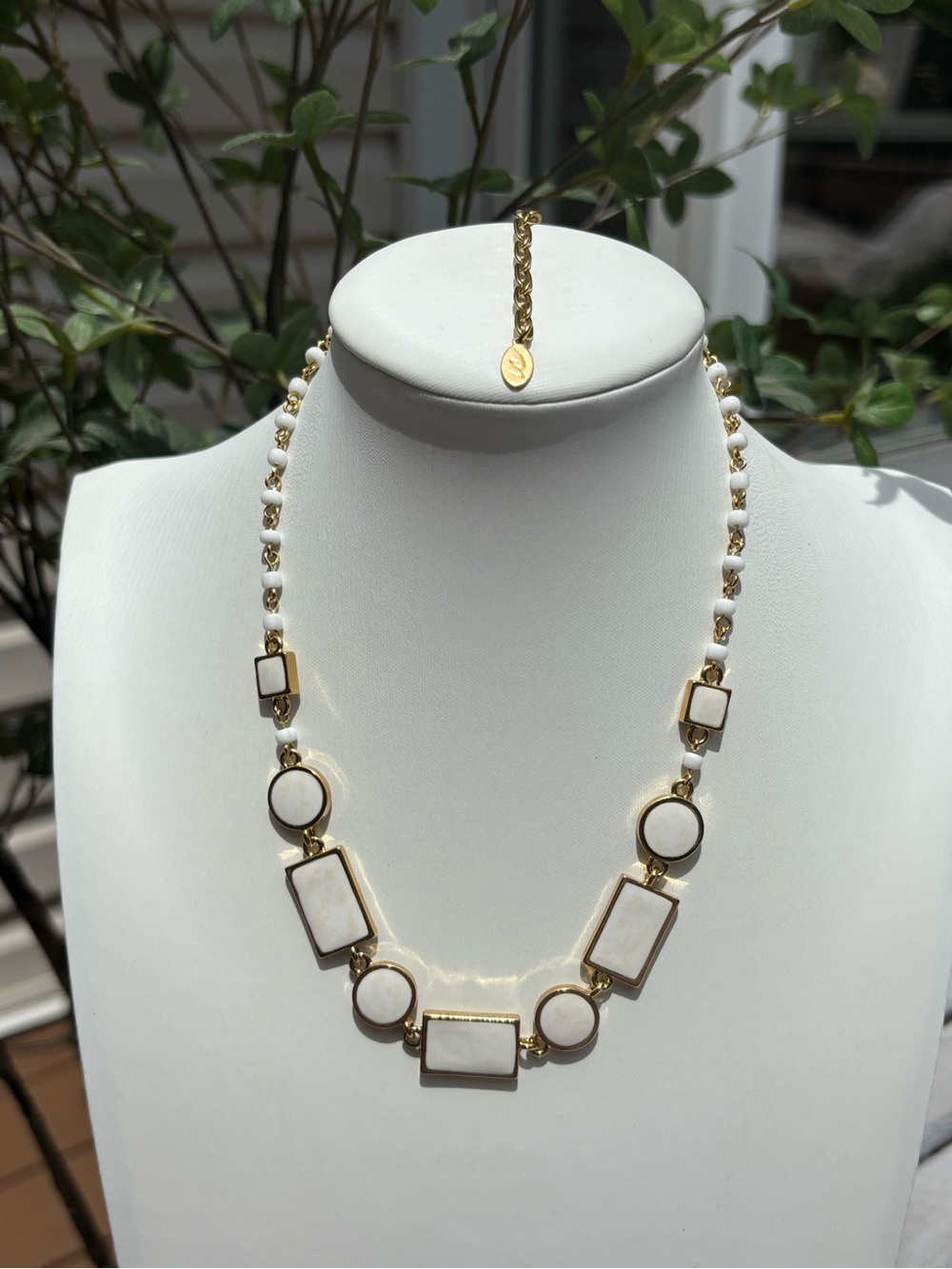 White and Gold Geometric Statement Necklace